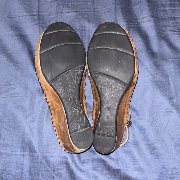 Bussola Women's Tan Leather Wedge Buckle Strappy Sandals Size 39 EU/ USA 8.5 - Picture 4 of 8
